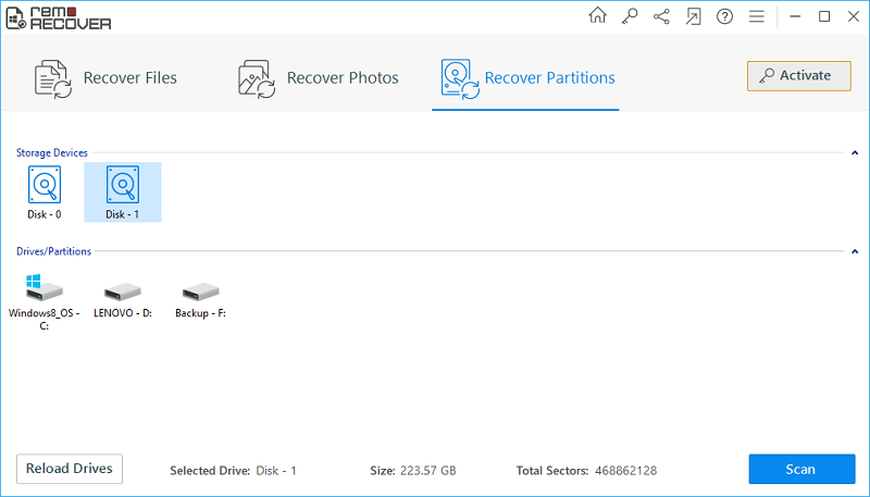 Unformat Flash Drive - Select Recover Partitions/Drives option