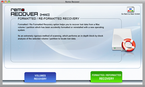 De Unformat Drive Data Recovery - Main Window